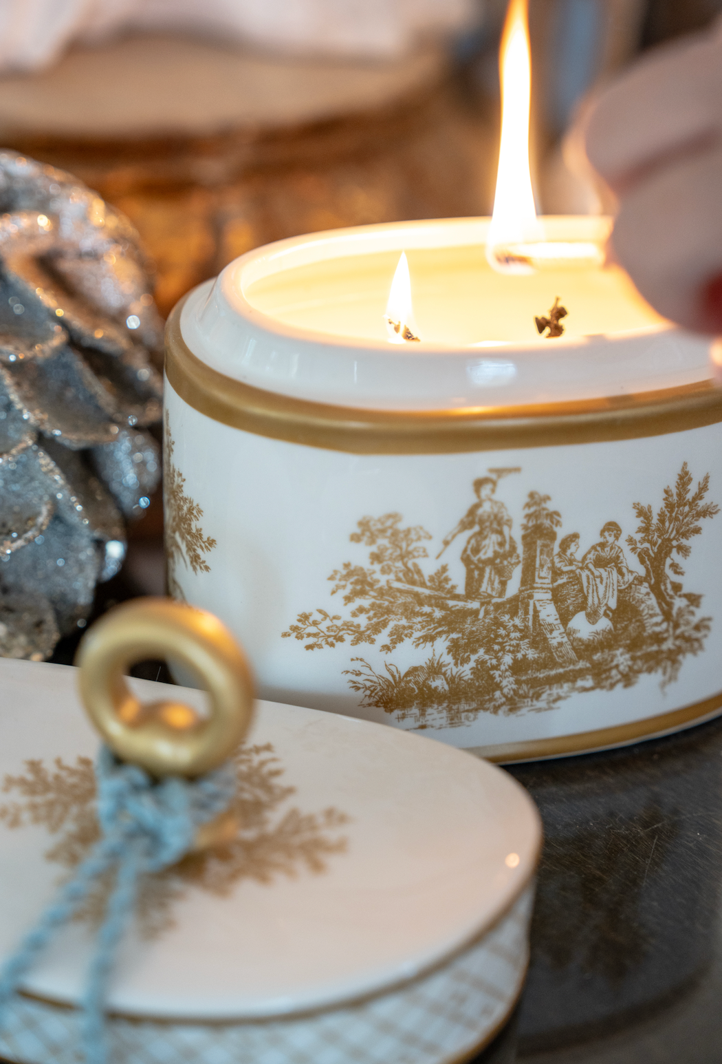 French Tulip Classic Toile Ceramic Two-Wick Candle